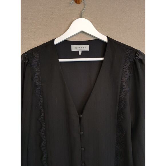 Wayf Blouse Women Small Black Chiffon Whimsy Goth Witchcore Tie Front Cropped - Picture 4 of 12